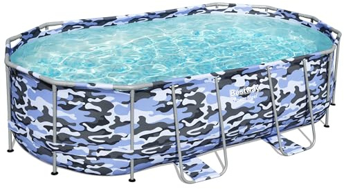 Bestway: Steel Pro Max - Oval Swimming Pool Set - 14' x 8'2 x 39.5, Blue Camo - Above Ground, Tritech Construction, Filter Pump, Ladder, 1,915 Gal.