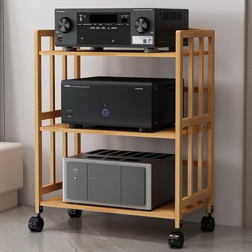 LIGUIEN Gabinete de Almacenamiento de Medios Estéreo, Mueble Equipo Hifi Carro Rodante, Estante for Tocadiscos, Madera Maciza Para Salón Dormitorio-Fácil de Montar 50x38x88cm