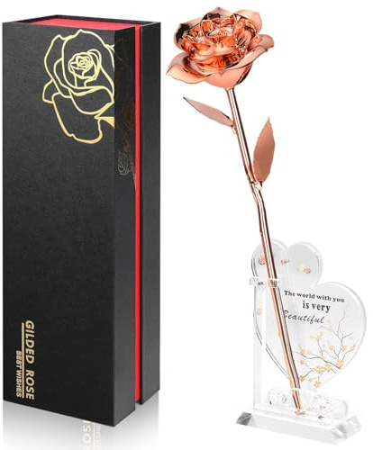 Ariceleo Gold Dipped Infinity Rose Last Forever Flower Decor, Birthday Gift for Women in Her Birthday Valentines Day Mothers Day, Resin Preserved Rose | Anniversary Present for Mom (Rose Gold)