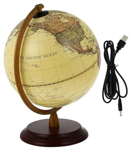HOMSFOU Globo Terráqueo de Escritorio Vintage 20 Cm con Luz LED y Base Robusta, Decoración Educativa y Lámpara USB para Enseñanza y Ambiente en Hogar U Oficina