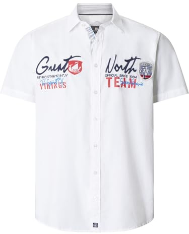 Jan Vanderstorm Camisa Freydis de manga corta para hombre con cuello Kent, tira de botones, algodón puro, tallas grandes L-7XL, Blanco, 6XL