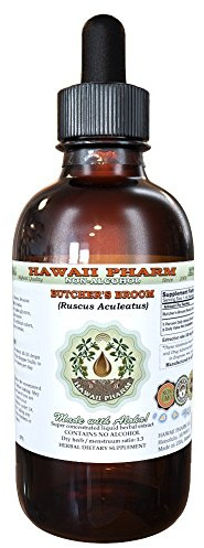 Hawaii Pharm Butcher's Broom Alcohol-Free Liquid Extract, Butcher's Broom (Ruscus aculeatus) Dried Root Glycerite Natural Herbal Supplement 2 oz