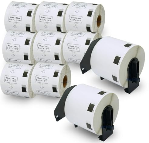 BETCKEY - Compatible Barcode Labels Replacement for Brother DK-1209 (2.4 x 1.1), Use with Brother QL Label Printers [10 Rolls + 2 Reusable Cartridges]