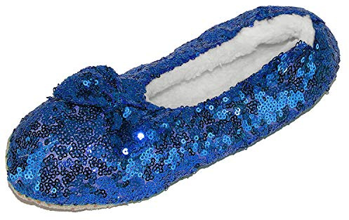 Alotta Knits Women's Sequins Ballerina Sherpa Fleece Lining Slippers, Peacock Blue, Medium