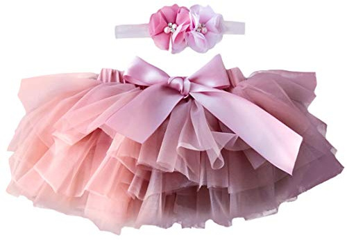 YONKOUNY Gonna Tutu Neonato Bambino Vestito Corto Principessa Tulle con Hairband Set Gonna (Rosa Scuro, 6-12 Mesi)