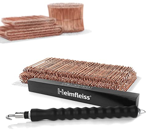 Heimfleiss Drillapparat Driller + fil de reliure cuivré 1,0 x 100 à 160 mm (250 pièces) – Kit de reliure métallique, pince à enrouler