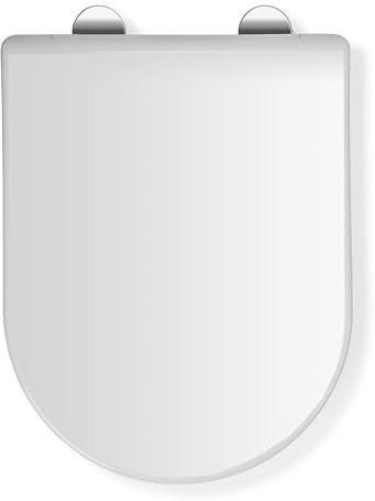 Croydex Malo Flexi-Fix Long D Shape Toilet Seat - Soft Close & Quick Release Button for Easy Cleaning, Adjustable Hinges with Top and Bottom Fixings Included and Antibacterial Treated Surface (White)