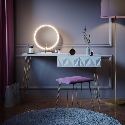 Vicco Tavolo da toeletta Bella, Bianco, 120 cm con illuminazione LED e sgabello, con illuminazione LED e sgabello imbottito