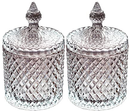 Toolzia 2 pcs Large Glass Jar with Lid, Storage Cans Container Candy Barrel With Lid, Decorative Crystal Candy Biscuit Jars Ideal For Sweet Dishes