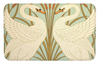 Bathroom Mats Swan White Reed Vintage Animal Door Mat Resist Dirt Entrance Door Mats Soft Floor Mat For Front Back Door Bedroom Hallway 40X60Cm