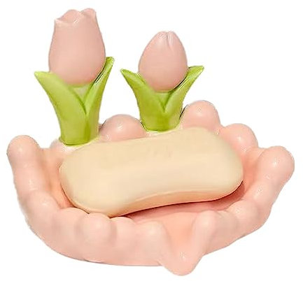 YGMXZL Porte-Savon en Céramique De Tulipe,économiseur de Savon pour la Douche,Mignon Bijoux Plat Clé Bol Nettoyage Facile,Sec,empêche Le Savon Mousseux (Tulipe Rose)