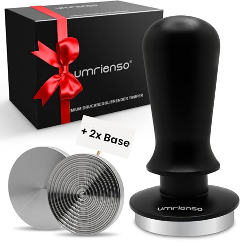 UMRIENSO® Tamper 51mm Set mit Ripple + Flat Base tauschbar, perfektes Barista Zubehör Set, 51mm Tamper druckregulierend, Barista Set für Kaffeeliebhaber, Siebträger Zubehör, Siebträgermaschine zubehör