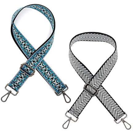 2 stycken justerbara axelremmar i boho-stil för väskor, bredd 3,8 cm, väskrem 81–145 cm, bärrem med karbinhake för axelväskor, väskor, handväskor