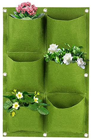 Wisebom Sac à Plantes Mural Suspendu, 6Poches Sacs de Plantation Verticaux en Feutre, Sacs de Culture Muraux Poche à Fleurs de Jardin pour Fraise Extérieur Maison Décoration (Vert)