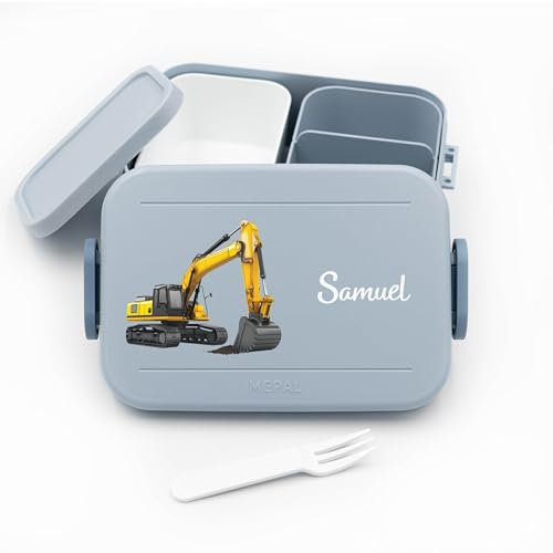 Lunchbox Kinder Bagger für Mepal - Lunchbox Kinder mit Trennwand Name, Kindergarten, Schule - Alles für den Schulanfang - Personalisierte Brotdose Bagger mit Namen