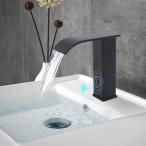 Robinet à capteur pour salle de bain et cuisine, mitigeur de lavabo en acier inoxydable sans contact avec contrôle de la température pour lavabo (noir)
