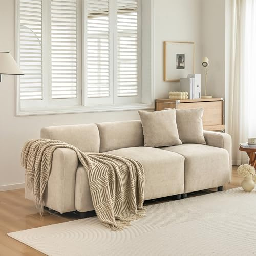 Idemon Divano Moderno Design Mobili Imbottiti 3 Posti, Divano con Cuscino Decorativo Beige Velluto