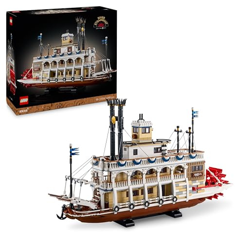 LEGO Ideas Flussraddampfer - Bauset für Erwachsene - Bootsmodell mit Innenraum & interaktiven Funktionen, inkl. funktionierendem Schaufelrad und Steuerung - DIY Geschenk für Männer und Frauen - 21356