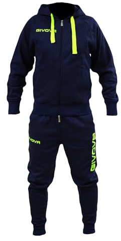 Perseo Sport Tuta Uomo Cotone Felpato Cappuccio Modello PSLF33-21 (IT, Testo, L, Regular, Regular, Blu/Giallo Fluo)