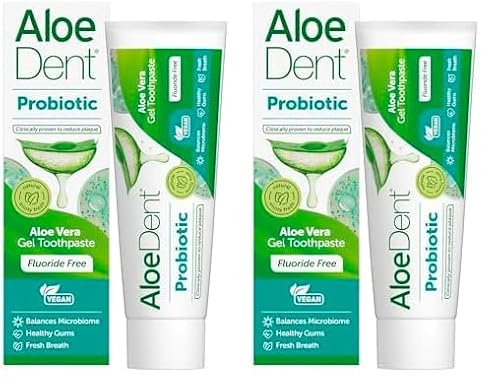 AloeDent Probiotic Toothpaste Fluoride Free - Balance Mouth Microbiome, Natural Oral Probiotic with Aloe Vera & Xylitol, SLS Free, Vegan, 75ml (Pack of 2)