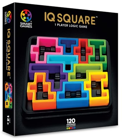 SmartGames IQ Deluxe: Square - The New IQ Series for Ages 14 - Adult with 120 Challenges Featuring a Larger Display and Travel Case