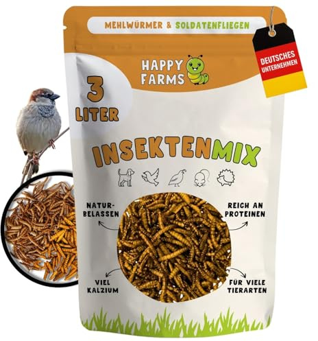 HappyFarms InsektenMix Nourriture séchée pour oiseaux et hérissons 3 l (460 g) composée de vers de farine et de larves de mouches soldats