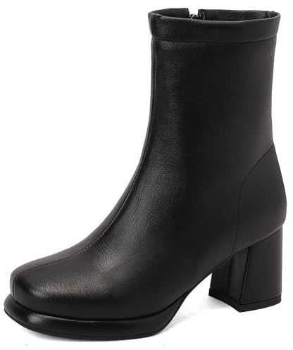 Bviennic Donna Stivaletti Tacco Alto a Blocco con Plateau Semplici Punta Rotonda Zip Quotidiana 2430 Nero Numero 45 EU/47Cn