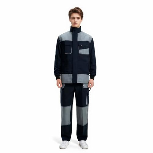 Maizoon Traje de Trabajo Multifuncional para Hombre Conjunto de Chaqueta de Manga Larga y Pantalón Con Cremallera y Bolsillos para Mecánico Taller Azul Oscuro XL