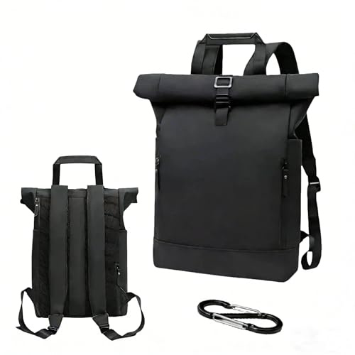 ASOUUNLD Mochila Enrollable,Mochilas Roll-Top Hombre y Mujer Impermeable Mochila Urbana Ligera, Acolchado para Portátil 15 Pulgadas, Expandible 18-22L Ideal para el Uso Diario, Trabajar y Viajar