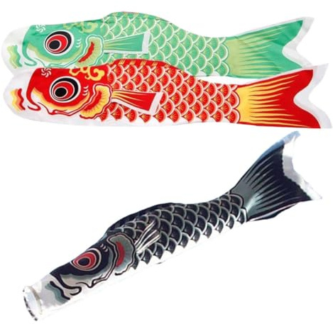 Homoyoyo Mangas de Viento para Carpa Japonesa 3 Piezas 40 CM Rojo, Negro y Verde Ideales para Colgar en Jardines, Patios y Eventos al Aire Libre