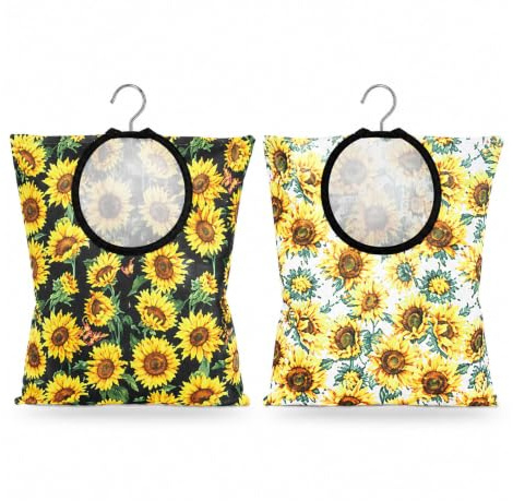 Wusejosapi 2 Bolsas para Pinzas de la Ropa de Girasol, Bolsa para Pinzas Impermeable, Bolsa práctica con Colgador de Metal para tendedero, lavandería y Almacenamiento en Armario