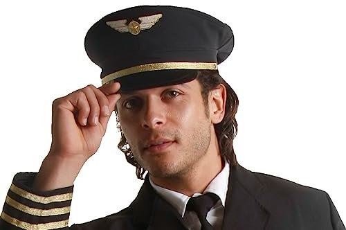 Dress Up America Pilotenmütze – Schwarze Flugkapitänsmütze – Pilotenkostüm-Zubehör für Kinder und Erwachsene