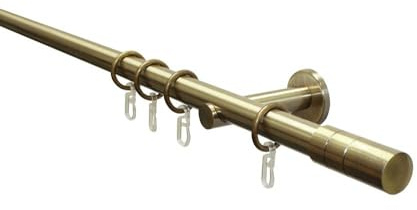 Gardinia Gardinenstangen Set 1-Lauf Zylinder Ø 20 mm 160 cm, Messing-antik, 5834, 160 cm - ø 20 mm