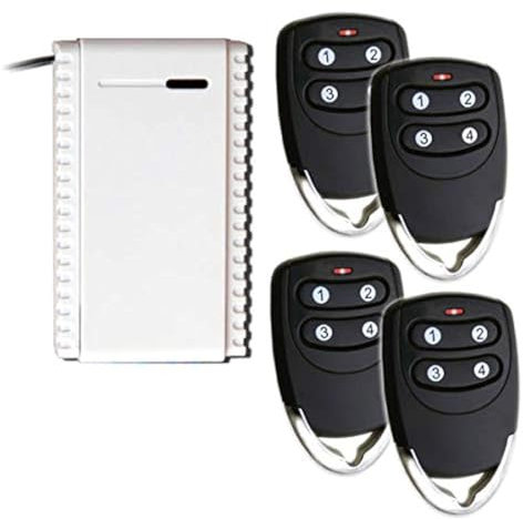 Hiland - Kit Receptor (4 mandos a Distancia de codificación Rolling Code 433,92 MHz, Receptor de 1 Canal NO-C-NC Universal 12-24 V + Mando a Distancia de 3 Canales