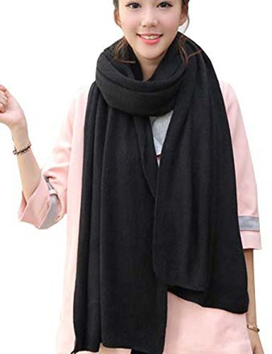 Wander Agio Womens Warm Long Shawl Winter Upset Large Scarf Pure Color Black
