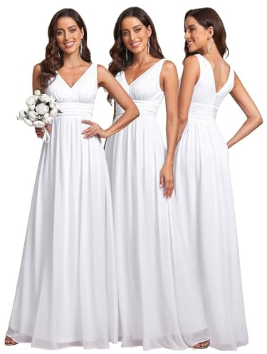 Ever-Pretty Vestito da Sposa Donna Linea ad A Stile Impero Chiffon Scollo a V Senza Maniche Bianco 38
