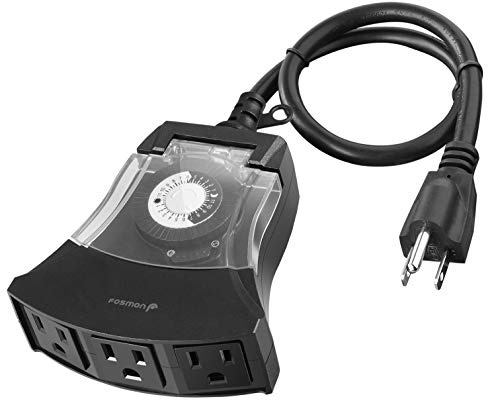 Fosmon Outdoor Timer Outlet Waterproof, Outdoor Light Timer for Electrical Outlets, Weatherproof 24 Hour Mechanical Heavy Duty Plug for Outside Lighting, Garden, 15A, 3-Prong, Grounded, ETL Listed
