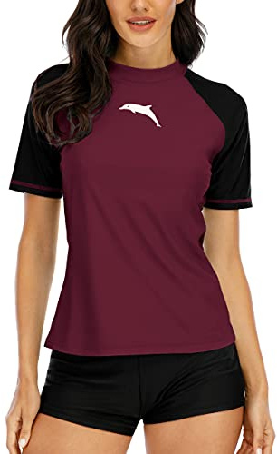 Halcurt UV Shirt Damen Rash Guard Kurzarm UPF 50+ Schnell Trocknender L
