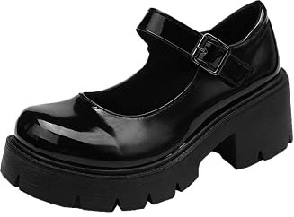 Damen Platform Mary Jane Schuhe Sweet Toe Knöchel Gothic Plattform Kleid Pumps Schuhe Chunky Plattform Schuhe Lackleder Kleid Schuhe