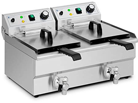 Royal Catering RCPSF 18ETH Friteuse Électrique Professionnelle Pro Deux Double Bac Zones Froides En Inox 2 X 9 L d'Huile Monophasé 230 V