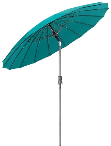 CHRISTOW Shanghai Parasol Garden Umbrella Adjustable Tilting Sun Shade with UV Protection and Crank 2.6m (Turquoise)