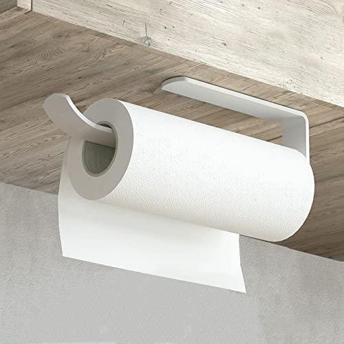 Kitchen Roll Holder Under Cabinet, Under Cupboard Kitchen Roll Holder, Self Adhensive Paper Towel Holder for Bathroom, Cabinet, Toilet, Sink& Hotel, No Drilling, Aluminium (white)