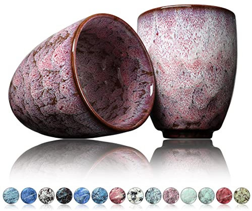 Ganzoo Taza de café de cerámica, diseño sin asa, 200 ml, juego de 2 unidades, taza de café, taza de té, taza con diseño moderno, multicolor único rhodonite