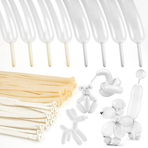 Labeol 200pcs 260 Balloons, Long White Clear Balloons String for Balloon Arch Twisting Balloon Garland Animals Birthday Wedding Party Decoration