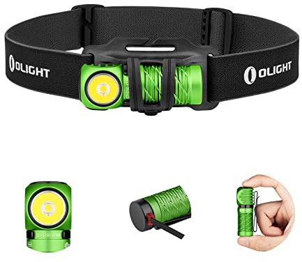 OLIGHT Perun 2 Mini LED Stirnlampe 1100 Lumen 150 Meter, USB Wiederaufladbare EDC Taschenlampe mit Rotlicht, 5 Lichtmodi Wasserdichte Kopflamp mit Stirnband für Campen, Notfälle Limettengrün