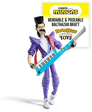 BendyFigs The Noble Collection Minions Balthazar – ädla leksaker 19 cm böjbar och möjlig samlardockfigur med stativ och minitillbehör