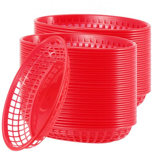MUKCHAP - Juego de 60 cestas de plástico ovaladas para comida rápida, 23 x 14,5 x 4 cm, cestas para servir de plástico para papas fritas, sándwiches, hamburguesas