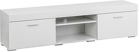 Baroni Home Mobile per Tv con 2 Sportelli 2 Ripiani, Foro per Passaggio Cavi in MDF, Consolle Porta TV per Camera da Letto, Salotto, Cucina, Bianco, 160x35x40 cm