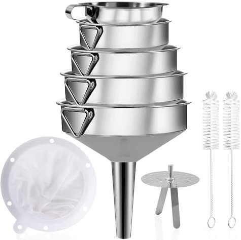 Gucass 9 Stk Edelstahl Trichter Set, Küche Trichter mit Griff, Marmeladentrichter mit Sieb, 200 Mesh Filter, Reinigungsbürste, Einfülltrichter zum Übertragen Gewürzen Flüssigkeiten Pulver Konfitüre