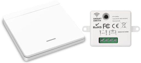 YOUNLEN interruttore senza fili della luce, interruttore di sicurezza trasmettitore RF e controller ricevitore 10A, installazione semplice per lampade fino a 1500W（1 ricevitore e 1 interruttore）